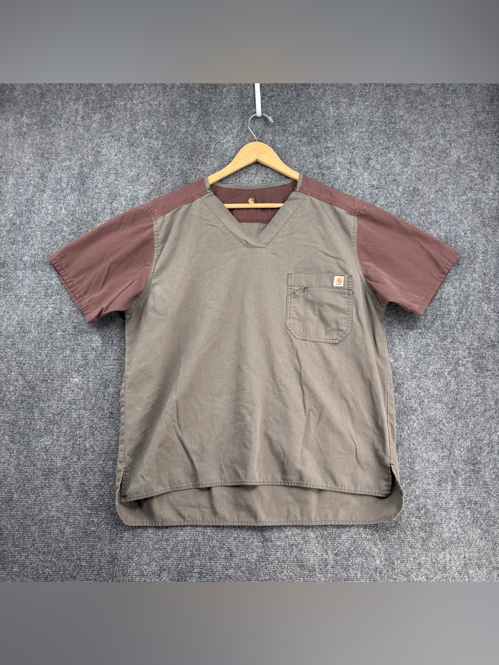 Carhartt Brown & Olive Green Colorblock Ripstop Utility Scrub Top Men’s XL